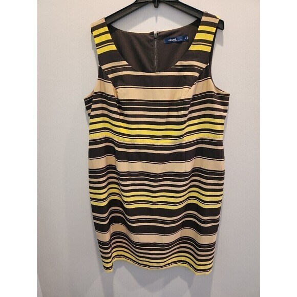 Eloquii Striped Sheath Dress Sleeveless, neutral colors, plus size, Knee Length - Picture 1 of 6